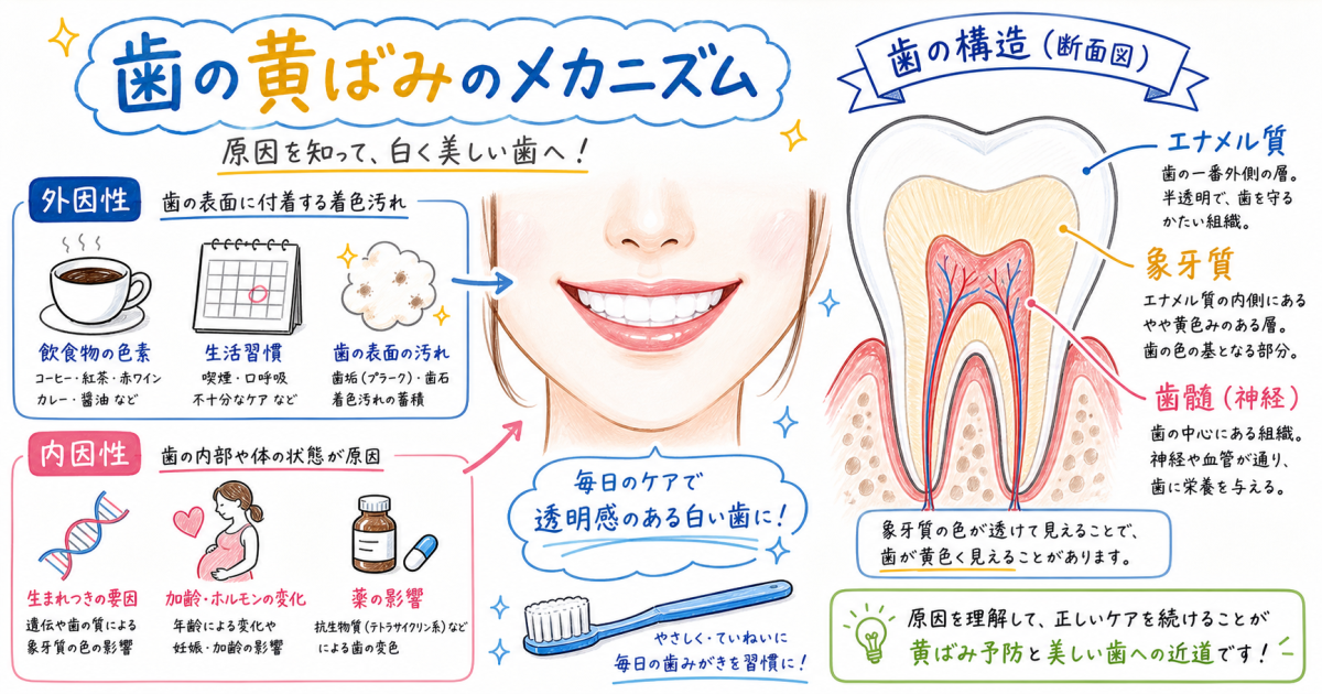 歯の黄ばみの原因とメカニズム！人前に立つ女性のための正しいケア